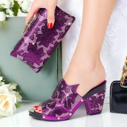 Women's Heels Wedding Shoes Party Bridal Shoes Shoes And Bags Matching Sets Rhinestone Crystal Platform Chunky Heel Peep Toe Elegant Microbial Leather - Image 2