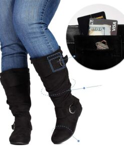 Women's Wide Calf Boots with Hidden Pocket – Comfortable Wide Width Slouchy Design with Buckle Accents 2025