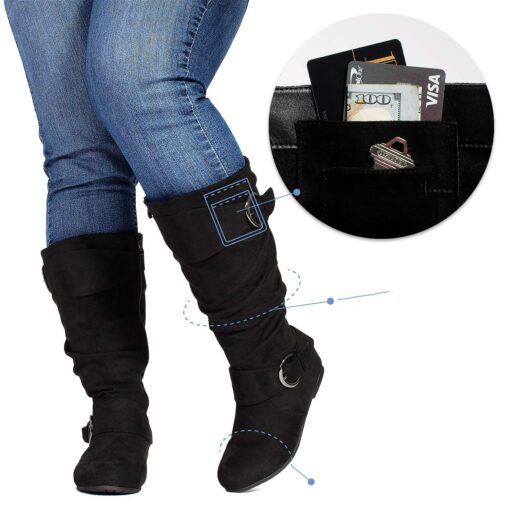 Women's Wide Calf Boots with Hidden Pocket – Comfortable Wide Width Slouchy Design with Buckle Accents 2025