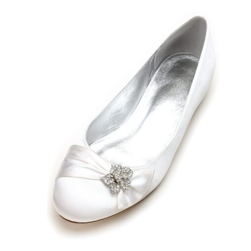Women's Navy Satin Ballet Flats with Rhinestone Floral Embellishment - Elegant Wedding or Evening Shoes 2025 - Image 3