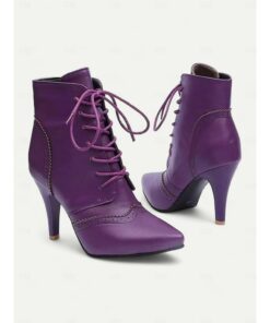 Women's Black Lace-Up Stiletto Ankle Boots with Brogue Detailing - Gothic Witch Shoes for Halloween and Cosplay 2025