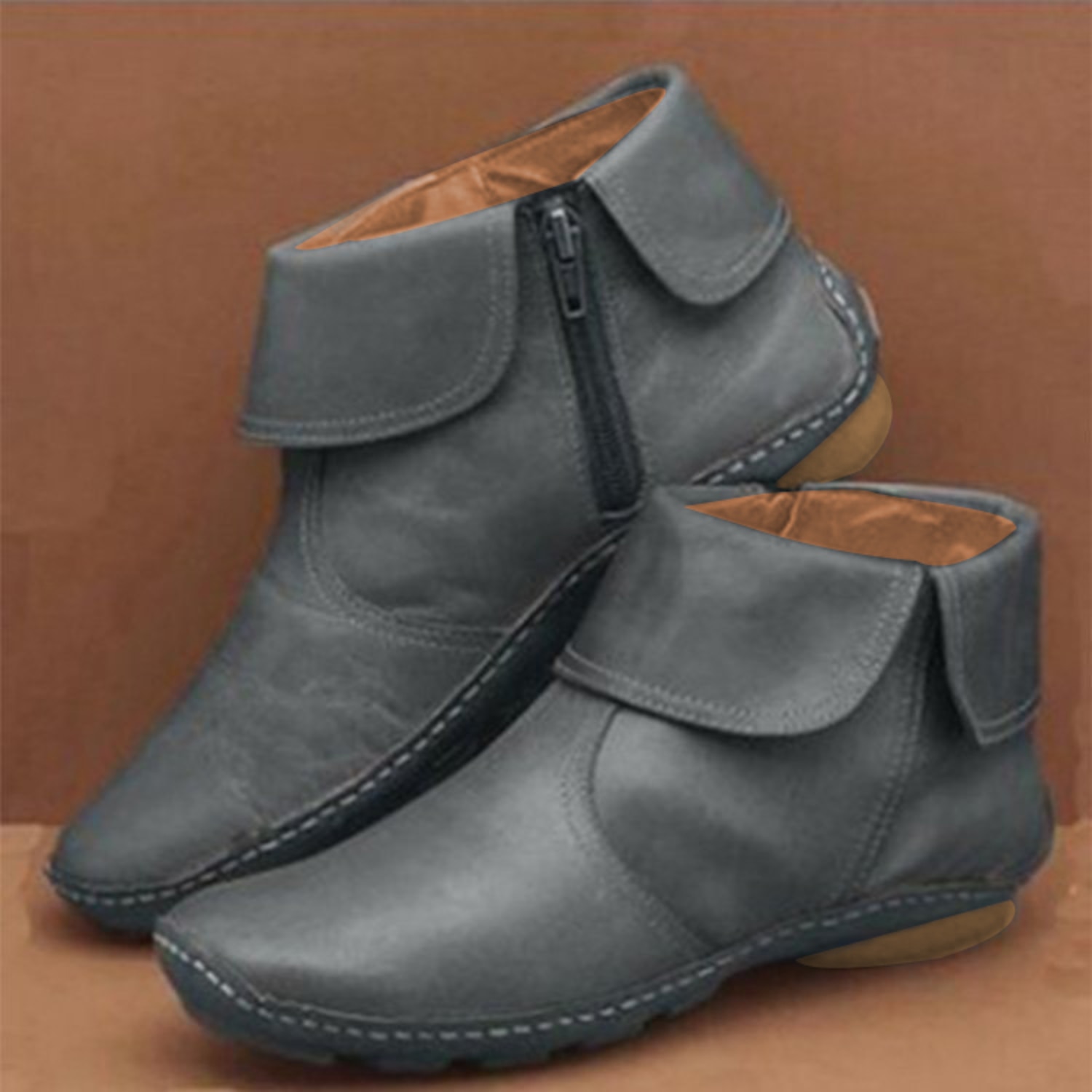 Women's Boots Plus Size Solid Colored Booties Ankle Boots Flat Heel Round Toe PU Wine Black Brown 2025 - Image 2