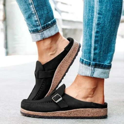 Women's Faux Suede Slip-On Loafers – Casual Comfort Flats with Buckle Detail and Cushioned Cork Sole for Everyday Wear 2025 - Image 3