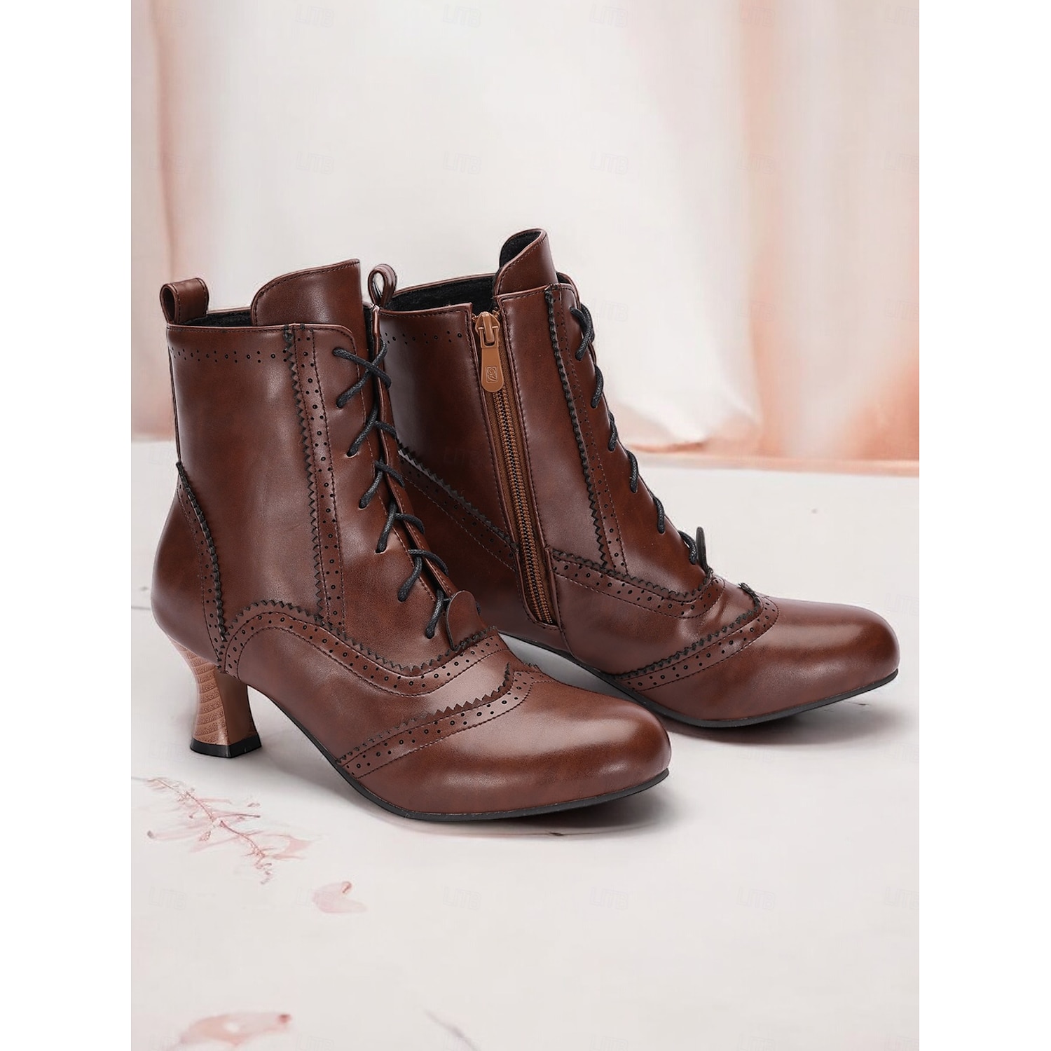 Women's Victorian-Style Lace-Up Faux Leather Ankle Boots - Elegant Footwear for Vintage-Themed Events and Daily Wear 2025
