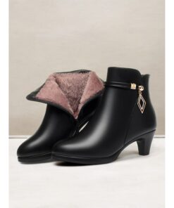 Women's Fur-Lined Ankle Boots_settings – Warm Winter Heels with Side Zipper and Chic Gold Accent for Casual and Formal Wear 2025