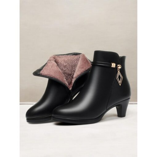 Women's Fur-Lined Ankle Boots_settings – Warm Winter Heels with Side Zipper and Chic Gold Accent for Casual and Formal Wear 2025