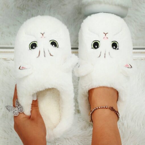 Women's Plush Cat Face Slippers - Cozy Indoor Furry Slippers with Cute Ears and Embroidery for Winter Home Wear 2025 - Image 4