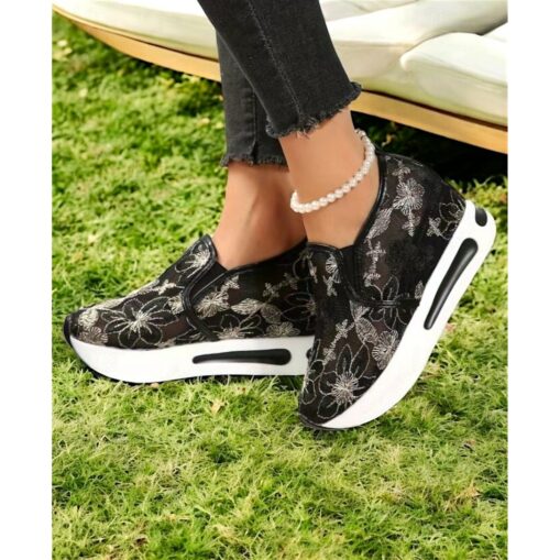 Gold Sequined Mesh Slip-On Sneakers with Air Cushion Sole - Women's Comfortable Wedding or Party Shoes 2025 - Image 3