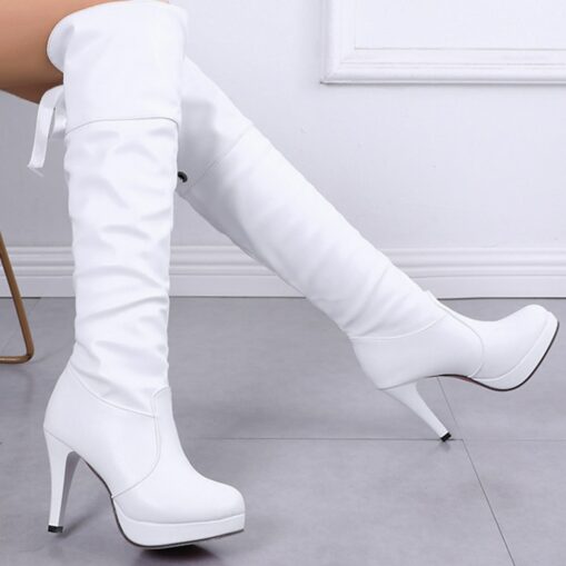 Women's White Knee-High Platform Stiletto Boots - High Heel Over-the-Knee Boots for Party and Fashion Events 2025