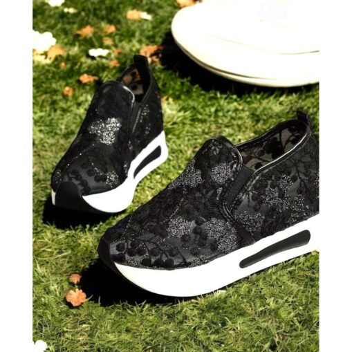Gold Sequined Mesh Slip-On Sneakers with Air Cushion Sole - Women's Comfortable Wedding or Party Shoes 2025 - Image 2