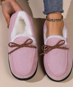 Women's Flats Slippers Fuzzy Slippers Fluffy Slippers House Slippers Warm Slippers Home Daily Solid Color Winter Bowknot Flat Heel Closed Toe Plush Ca