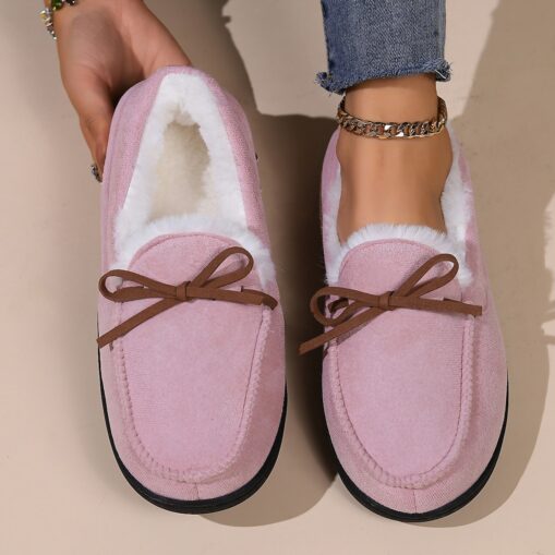 Women's Flats Slippers Fuzzy Slippers Fluffy Slippers House Slippers Warm Slippers Home Daily Solid Color Winter Bowknot Flat Heel Closed Toe Plush Ca