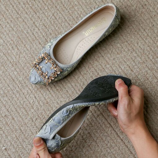 Women's Foldable Crystal Floral Embellished Wedding Flats - Comfortable Lightweight Travel Ballet Shoes 2025 - Image 4