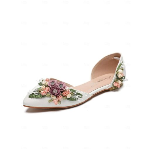 Women's White Floral Flat Wedding Shoes with Ankle Strap - Elegant Bridal Shoes for Weddings and Garden Ceremonies 2025 - Image 2
