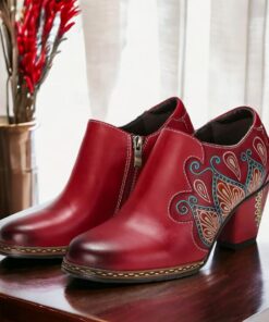 Women's Heels Pumps Handmade Shoes Vintage Shoes Party Geometric Cone Heel Round Toe Elegant Vintage Leather Black Red Blue 2025