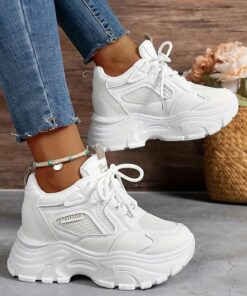Women's Sneakers Platform Sneakers Outdoor Solid Color Summer Flat Heel Round Toe Fashion Sporty Casual Walking Mesh PU Lace-up Black White 2025