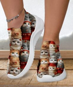 Women's Sneakers Slip-Ons Print Shoes Flyknit Shoes Comfort Shoes Outdoor Daily Cat Flat Heel Fashion Casual Tissage Volant Black White Red 2025