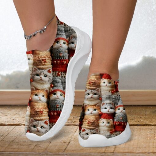 Women's Sneakers Slip-Ons Print Shoes Flyknit Shoes Comfort Shoes Outdoor Daily Cat Flat Heel Fashion Casual Tissage Volant Black White Red 2025