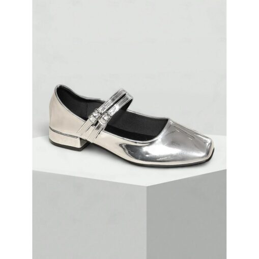 Women's Patent Leather Mary Jane Flats – Elegant White Square Toe Ballet Shoes with Double Straps for Casual and Formal Outfits 2025 - Image 2