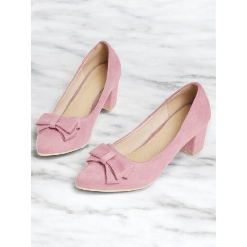 Purple Suede Bow-Tie Low Heel Pumps - Elegant and Comfortable Women's Block Heel Shoes for Everyday Wear 2025 - Image 2