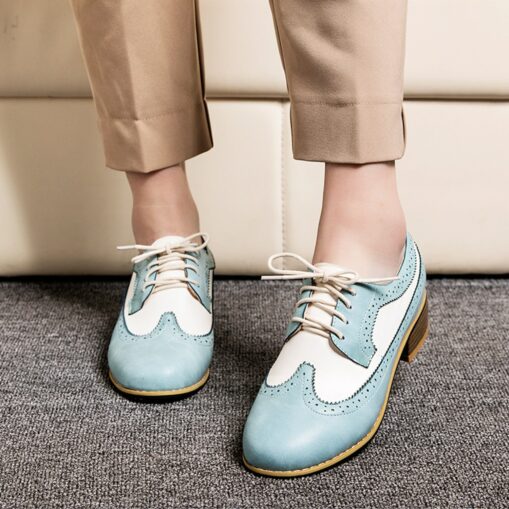 Women's Heels Oxfords Brogue Wingtip Shoes Vintage Shoes Party Outdoor Daily Summer Chunky Heel Round Toe Elegant Vacation Cute Leather Lace-up Pink B - Image 3