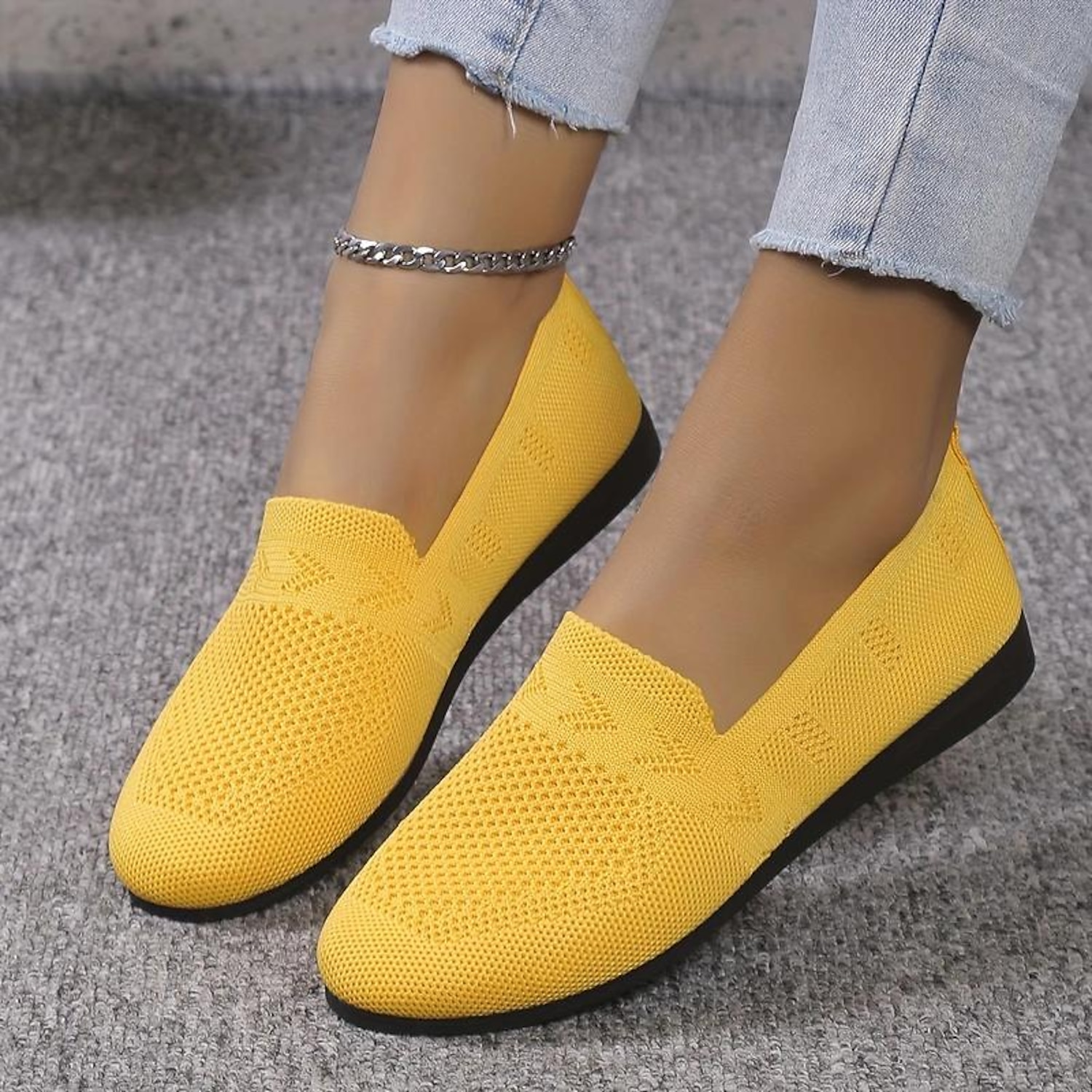 Women's Flats Slip-Ons Comfort Shoes Daily Solid Color Winter Flat Heel Round Toe Fashion Casual Comfort Walking Tissage Volant Loafer Dark Grey Black - Image 3