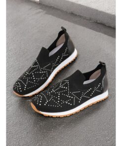 Women's Black Slip-On Sneakers with Rhinestone Embellishments – Comfortable and Stylish Casual Shoes for Everyday Wear 2025