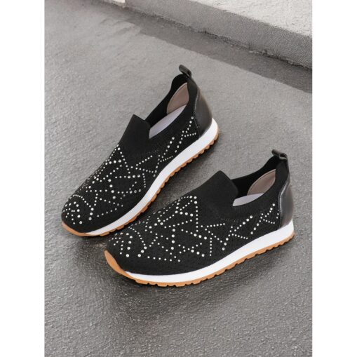Women's Black Slip-On Sneakers with Rhinestone Embellishments – Comfortable and Stylish Casual Shoes for Everyday Wear 2025