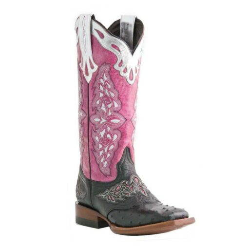 Women's Pink and Black Faux Leather Western Cowboy Boots with Intricate Embroidery - Knee-High Rodeo Boots for Country and Festival Wear 2025