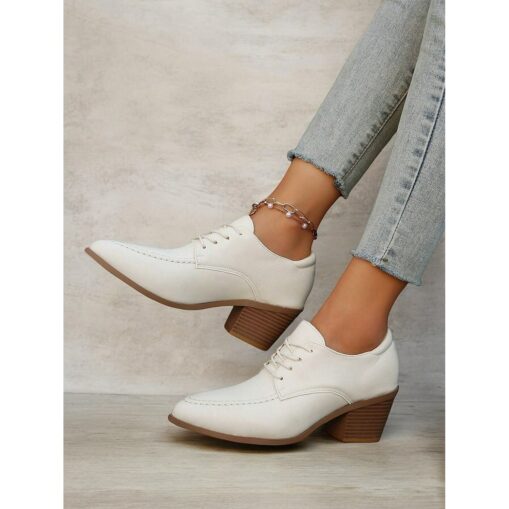 Women's Black Faux Leather Lace-Up Oxford Shoes with Block Heel - Stylish Casual Dress Shoes for Everyday and Office Wear 2025 - Image 2
