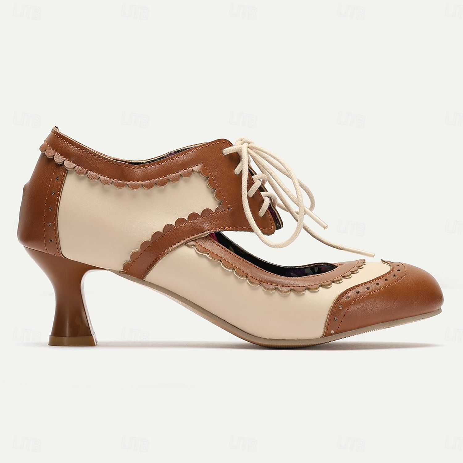 Vintage Oxford Lace-Up Women's Brogue Heels – Two-Tone Retro Style Shoes with Elegant Floral Insole and Kitten Heel for Formal and Casual Occasions 20