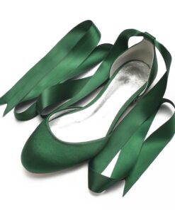 Women's Green Satin Ballet Flats with Long Ribbon Ties, Elegant and Comfortable Shoes for Weddings and Special Occasions 2025
