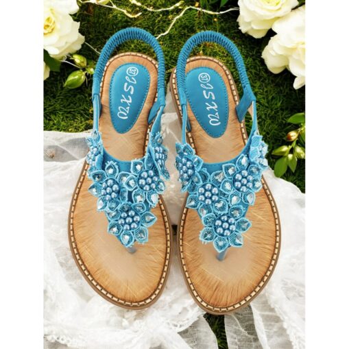 Comfortable Flat Slip-Ons with Beaded Floral Design, Perfect for Outdoor Events, Summer Parties and Wedding 2025 - Image 3