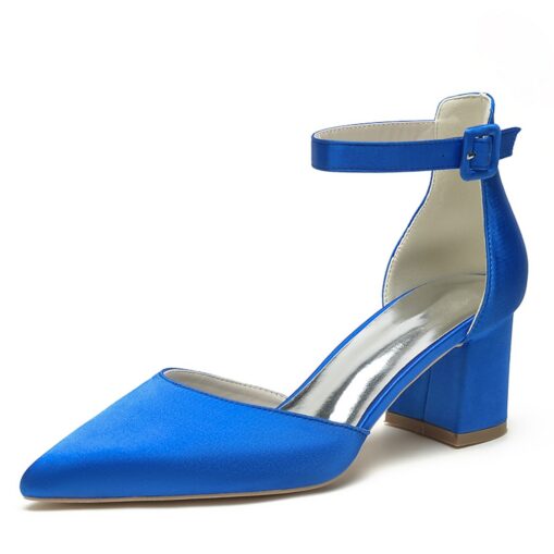 Wedding Shoes for Bride Bridesmaid Women Peep Toe White Ivory Blue Silver Gold Black Green Satin Pumps Block Heel Ankle Strap Wedding Party Valentine' - Image 12