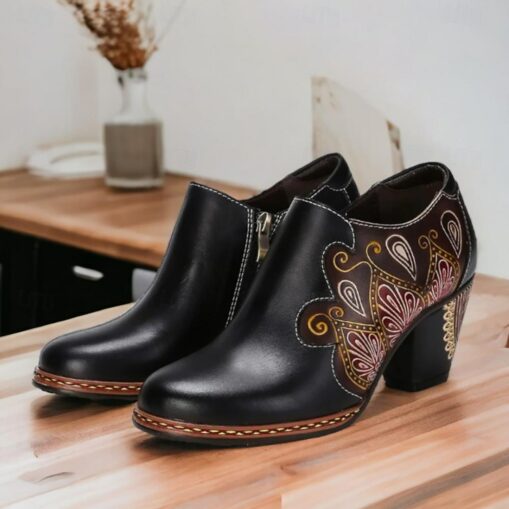 Women's Heels Pumps Handmade Shoes Vintage Shoes Party Geometric Cone Heel Round Toe Elegant Vintage Leather Black Red Blue 2025 - Image 3