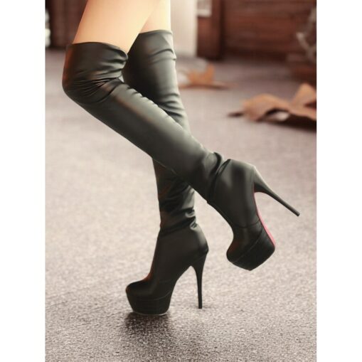 Women's Sexy Black Over-The-Knee Platform Stiletto Boots - High Heel Thigh-High Boots for Night Out and Party Wear 2025