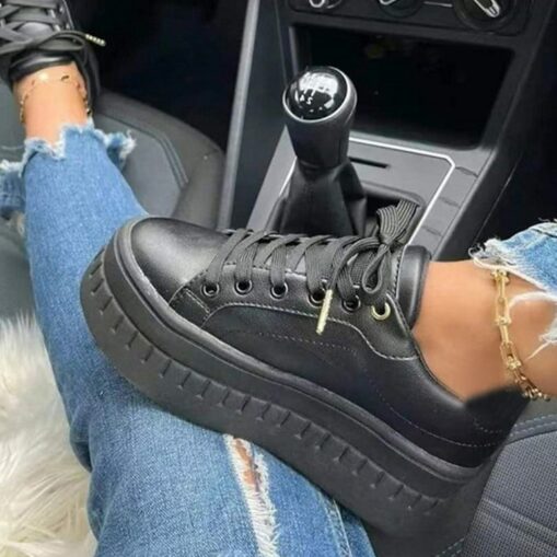 Women's White Platform Lace-Up Sneakers with Chunky Sole - Trendy Casual Shoes for Streetwear and Everyday Style 2025 - Image 2
