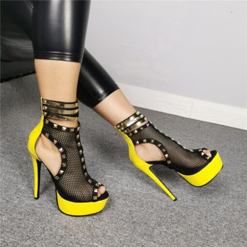 Women's Sandals Boots Stilettos Platform Sandals Sandals Boots Summer Boots Rivet Platform High Heel Stiletto Heel Peep Toe Yellow White Black Sandals - Image 3