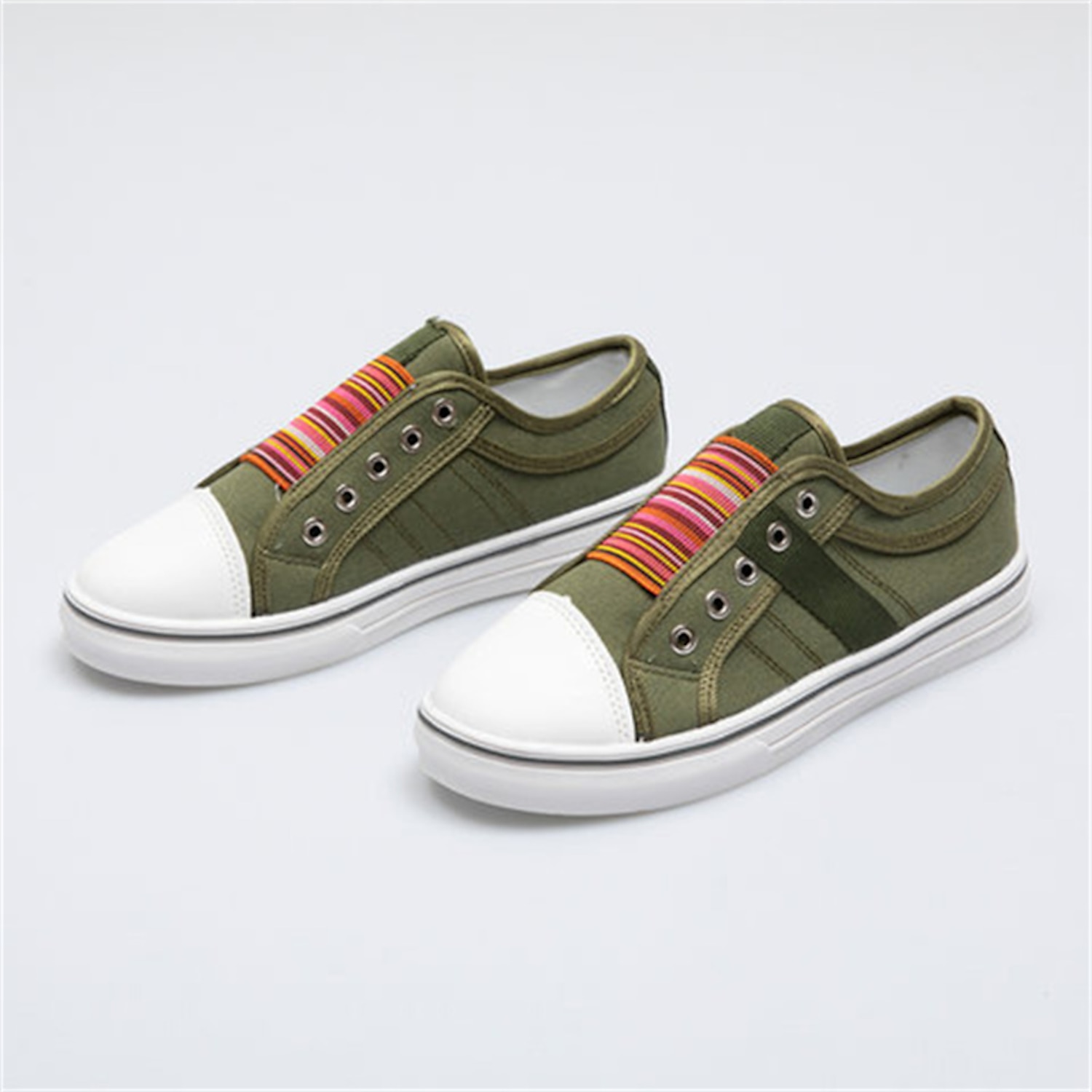 Women's Casual Slip-On Canvas Sneakers – Lightweight and Breathable Low-Top Shoes with Multicolor Striped Accent 2025 - Image 2