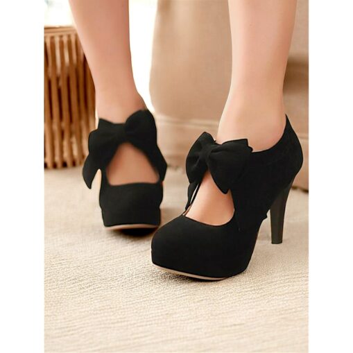 Women's Red Bow Suede Heels - Retro Platform Pumps with Stiletto Heel, Perfect for Vintage-Inspired Looks, Parties, and Special Occasions 2025