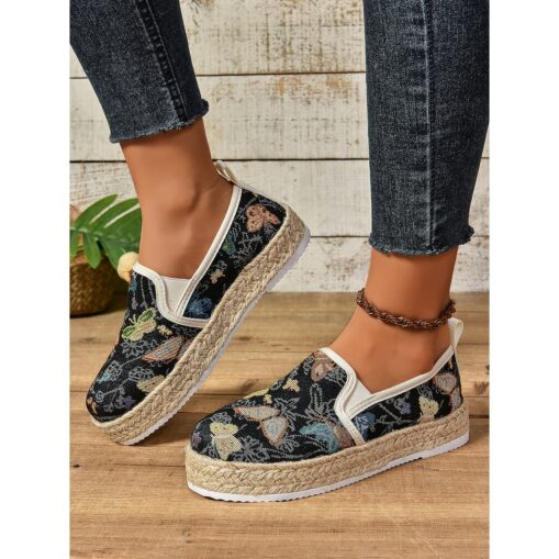 Women's Boho Slip-On Espadrille Shoes with Butterfly Embroidery - Casual Summer Flats for Daily and Travel Wear 2025 - Image 3