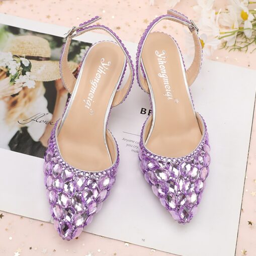 Women's Crystal Rhinestone Pointed-Toe Slingback High Heels - Elegant and Colorful Party, Wedding, and Evening Shoes 2025 - Image 2