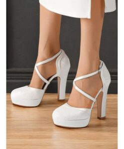 Women's Blue Satin Platform Heels with Crisscross Straps - Elegant Vintage-Style Pumps for Weddings and Formal Occasions 2025