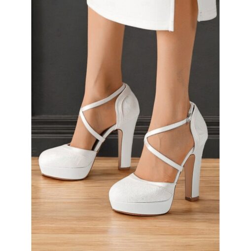 Women's Blue Satin Platform Heels with Crisscross Straps - Elegant Vintage-Style Pumps for Weddings and Formal Occasions 2025