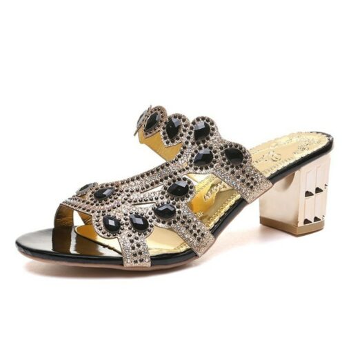 Women's Mules Bling Bling Shoes Block Heel Sandals Plus Size Outdoor Beach Summer Rhinestone High Heel Chunky Heel Elegant Sexy Casual Satin Loafer Bl - Image 2
