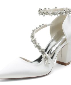 Women's Wedding Shoes Pumps Elegant Luxurious Wedding Party Bridal Bridesmaid Shoes White Wine Black Multicolor Dress Shoes Rhinestone Chunky Heel Poi