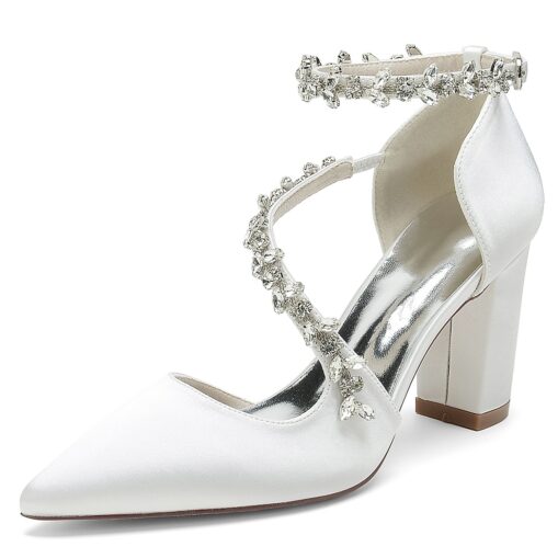 Women's Wedding Shoes Pumps Elegant Luxurious Wedding Party Bridal Bridesmaid Shoes White Wine Black Multicolor Dress Shoes Rhinestone Chunky Heel Poi