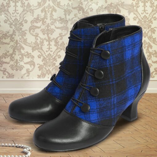 Women's Heels Boots Plus Size Heel Boots Party Christmas Xmas Plaid Color Block Booties Ankle Boots Winter Lace-up Chunky Heel Pointed Toe Elegant Vin - Image 2