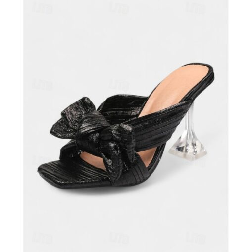 Silver Metallic Bow-Knot Heels with Transparent Block Heel Design - Statement Party Shoes for Women 2025 - Image 3