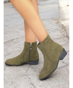 Women's Casual Faux Suede Ankle Boots with Side Zipper and Low Block Heels – Comfortable Vintage Booties for Everyday Wear 2025